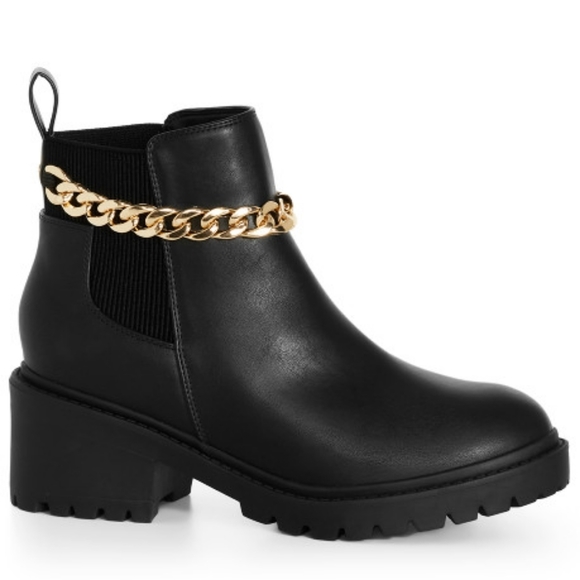 NEW AMELIA CHAIN ANKLE BOOT BY AVENUE IN BLACK (WIDE WIDTH) - Picture 2 of 12